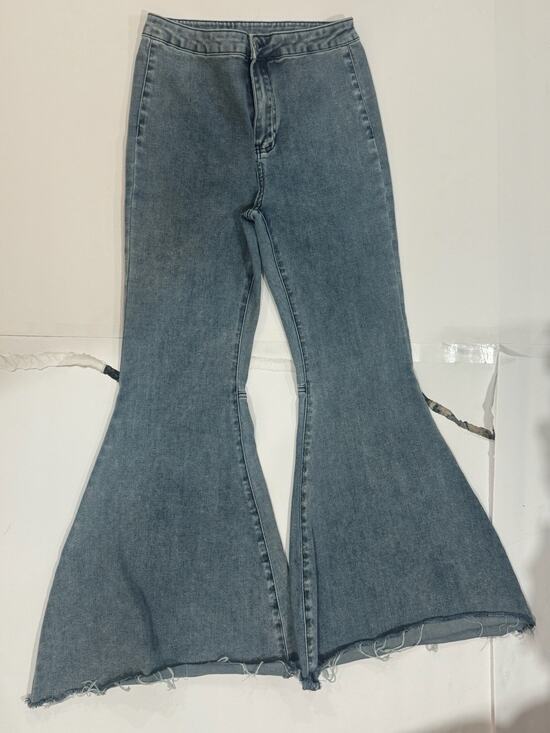 Before You Denim - Before You Just Float On Flare Jeans Bell Bottoms RAW Hem Hi-Rise Size M